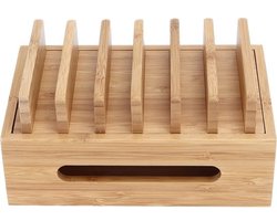 Houten organizer voor mobiele telefoon en tablet - bamboe en hout - voor accessoires - thuis en kantoor — cadeau in Wonen & Interieur