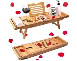 Badplank- Hout- Wijntafel- Badtafel- Verstelbaar en inklapbaar- 109*23cm- Bamboe- Boekenhouder- Tablet houder-Bad plank- Badplank voor in bad- Boekensteun- Tablethouder — cadeau in Wonen & Interieur
