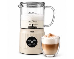 Vivid Green Melkopschuimer Glas - PFAS-vrij - 4-in-1 - 400 ml - Creme - Glazen Melkopschuimer Elektrisch - Warm & Koud Schuim - Melkklopper voor Cappuccino — cadeau in Kookcadeaus