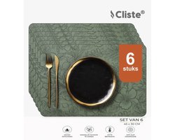 Cliste Groene Leren Placemats Set van 6 - Bladerenprint - Afwasbaar & Waterafstotend - Hittebestendig - Luxe Tafeldecoratie - 45x30cm — cadeau in Wonen & Interieur