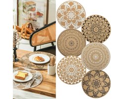 Placemat - Bohemian Ronde Placemat Set - Wasbaar Hittebestendig en Waterdicht - Mandala Jute Tafelmat - Geschikt voor Koffiemachine en Eettafel - Zijdeprint Licht Luxe - Set van 6 Stuks — cadeau in Wonen & Interieur