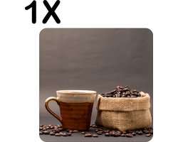 Luxe Placemat - Koffie met Koffiebonen Zakje - Set van 1 Placemats - 50x50 cm - 2 mm dik Vinyl - Anti Slip - Afneembaar — cadeau in Cadeau-ideeën
