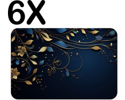 Luxe Placemat - Donker Blauwe Achtergrond met Gouden Bloemen - Set van 6 Placemats - 45x30 cm - 2 mm dik Vinyl - Anti Slip - Afneembaar — cadeau in Wonen & Interieur