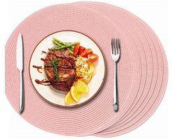 Placemats Set van 6 - Placemats - Elegante Tafeldecoratie - Onderzetter - Diameter 38 cm - Rond - Hitte bestendig - Luxe uitstraling- antislip - geweven - roze — cadeau in Wonen & Interieur