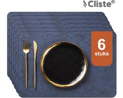Cliste Luxe Lederlook Placemats 45x30 cm - Set van 6 - Blauw met Prachtige Bladerenprint - Placemats - Stijlvol, Duurzaam - Antislip Placemat van Kunstleer — cadeau in Wonen & Interieur