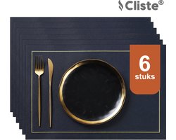 Cliste Luxe Dubbelzijdige Lederlook Placemats Set van 6 - Blauw en Geel - 45x30 cm - Antislip Placemat van Kunstleer - Onderzetter - Placemats — cadeau in Wonen & Interieur