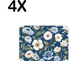Luxe Placemat - Blauw - Wit - Bloemen Patroon - Set van 4 Placemats - 35x25 cm - 2 mm dik Vinyl - Anti Slip - Afneembaar — cadeau in Wonen & Interieur