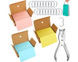300 Stuks Blanco Mini Kraft Kaarten met 20 Klikringen & Papier Gaatjestang - Flashcards in Bewaarbox - Systeemkaarten Ringen - Karton Flitskaarten - Kraftpapier Cadeaulabels/ Bedankt Kaartjes - Lege Wenskaarten\Naamkaartjes - Kleine Verjaardagskaart — cadeau in Mode & Accessoires
