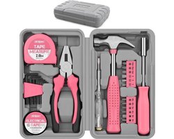 Gereedschapsset Vrouwen - Mini Tool Kit - Thuis Klussen - 24 Delig Starterspakket - Compacte Koffer - Roze — cadeau in Gereedschap