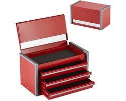 Metalen gereedschapskist - Gereedschapskoffer metaal - Kleine gereedschapskist - 3 Lades - Kogelgelagerd - EVA-voering - Gepoedercoat - Thuis - 21,8 cm - Rood — cadeau in Gereedschap
