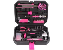 Gereedschapset - Handgereedschap Set - Klusjes Thuis - Compacte Koffer - 66 Delen - Roze — cadeau in Gereedschap
