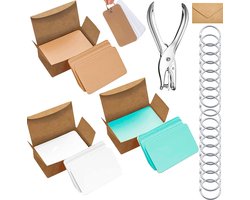 300 Stuks Blanco Kraft Kaarten met 20 Klikringen, Papier Gaatjestang & 5 Enveloppen - Flashcards in Bewaarbox - Systeemkaarten en Ringen - Karton Flitskaarten - Cadeaulabels/ Bedankt Kaartjes - Lege Wenskaarten\Naamkaartjes - Kleine Verjaardagskaart — cadeau in Mode & Accessoires