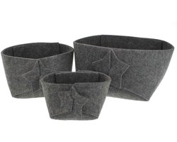 Set van 3 elegante donkergrijze vilten kommen met sterren voor het inpakken van kerstcadeaus, decoratieve opbergmanden en stijlvolle accessoires — cadeau in Wonen & Interieur