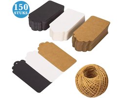 150x Stuks Kraft Karton Labels met 20m Jute Touw - Hart Kartonnen Cadeaulabels met Gaatje en Koord - Bruine, Zwarte & Witte Etiketten - Kraftpapier Naamkaartjes - Blanco Prijskaartjes\Prijslabels met Koortje - 7*4 cm — cadeau in Boeken