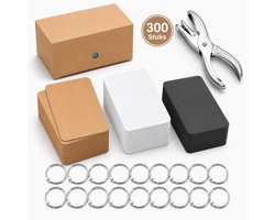 300 Stuks Blanco Mini Kraft Kaarten met 20 Klikringen & Papier Gaatjestang - Flashcards in Bewaarbox - Systeemkaarten Ringen - Karton Flitskaarten - Kraftpapier Cadeaulabels/ Bedankt Kaartjes - Lege Wenskaarten\Naamkaartjes - Kleine Verjaardagskaart — cadeau in Sport & Outdoor