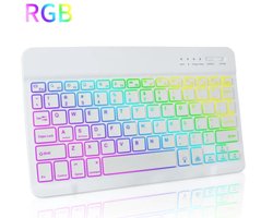 Draadloos toetsenbord - Wit - RGB verlichting - Bluetooth 3.0 - iOS, Windows & Android - Stille knoppen - Licht gewicht - QWERTY - Geschikt voor o.a. Tablet, PC, Laptop, Samsung, Ipad, HP, Dell en Apple — cadeau in Gadgets