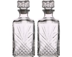 Glazen whisky/water karaf van 1 liter - Set van 2x stuks - Kristalglas look whiskey fles - Karaffen voor sterke drank — cadeau in Koken & Dineren