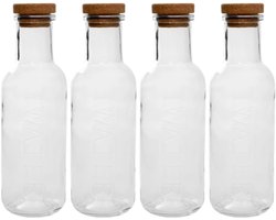 HOMLA - 4-Delige - Maeve Karaf - Glazen Waterkaraf met Kurken Stopper - Luxe Schenkkan voor Water, Sap & Dranken - Transparante Glazen Fles - Moderne Tafeldecoratie - 27.6 x 8 cm - 1L - Transparant — cadeau in Koken & Dineren