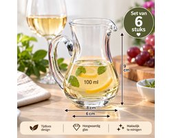 Set van 6 Glazen Kannetjes – 100 ml – Mini Schenkkan voor Wijn, Melk, Frisdrank, Water, Sap, Sauzen en Dressings – Transparant Glas — cadeau in Cadeau-ideeën