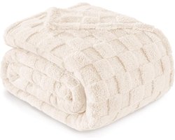 Blanket - 150 x 200 cm- Plaid - Double Blanket - Sofa Blanket - 3D Checkered Blanket - Soft Blanket - Checkered Wool Blanket - Warm Blanket - Living Room Decor - voor op de Bank, Bed of Woonkamer Decoratie - Beige — cadeau in Wonen & Interieur