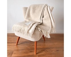 Naturel wollen plaid 140x180 met franjes – Texelse wol deken voor bank en bed – Skéépe — cadeau in Wonen & Interieur