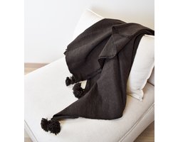 Dekentje - pompom plaid - Bruin – Ideaal als sprei voor je bed of deken voor op de bank - 180 x 300 cm - XL Plaid woon- en slaapkamer — cadeau in Wonen & Interieur