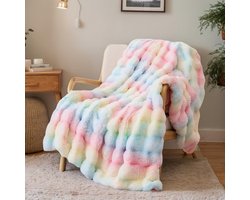 Zachte warme pluche fleecedekens van konijn, dik 1000 g/m², plaids voor bank, grote pluizige veelzijdige deken voor slaapkamer, bank, reizen, kinderen, camping (regenboog, 100 x 160 cm) — cadeau in Cadeau-ideeën