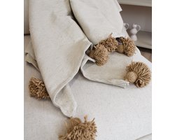 Dekentje - pompom deken creme met beige – Ideaal als sprei voor je bed of deken voor op de bank - 150 x 200cm - Plaid woon- en slaapkamer — cadeau in Wonen & Interieur