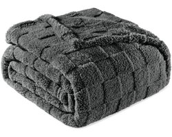 Mezcla Fleece deken voor op de bank, super zachte en warme lichtgewicht geruite dekens voor alle seizoenen, 127 x 152 cm, donkergrijs — cadeau in Cadeau-ideeën