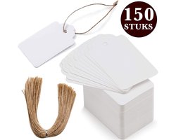 150x Stuks Kraft Karton Labels met 20m Jute Touw - Hart Kartonnen Cadeaulabels met Gaatje en Koord - Witte Etiketten - Kraftpapier Naamkaartjes - Blanco Prijskaartjes\Prijslabels met Koortje - 7x4cm — cadeau in Boeken