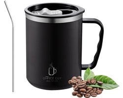 Thermomok Coffee To Go 500 ml, dubbelwandige geïsoleerde mok van roestvrij staal met handvatrietje en schuifdeksel, koffiemok voor warme en koude koffie, water en thee, BPA-vrij - zwart — cadeau in Cadeau-ideeën