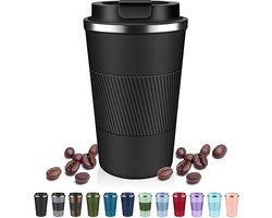Geïsoleerde koffiemok met klapdeksel, 380 ml, roestvrijstalen reismok, lekvrij, vacuüm geïsoleerde koffiemok, herbruikbare beker, houdt koffie en thee warm of koud - zwart — cadeau in Cadeau-ideeën