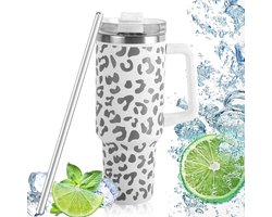 Thermobeker met rietje en handvat, thermobeker koffie to go met handvat, dubbelwandig, roestvrij staal, vacuüm isolatiebeker, 1200 ml, autobeker, reisbeker, geïsoleerde koffiebeker — cadeau in Cadeau-ideeën