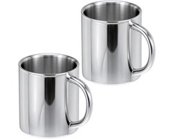 Mokkenset - Tweedelige set - Koffiemok en melkmok, gemaakt van 304 roestvrij staal - Geïsoleerd - Hittebestendig - 200 ml dubbelwandige reismok - Geschikt voor warme en koude dranken — cadeau in Cadeau-ideeën