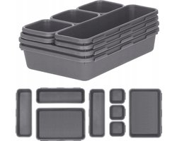 Modulaire Lade Organizer Set Van 8 Bakken - Bestekbak Ladeverdeler Ladebak Organiser Lade Inzet Bak Opbergbak Houder Verdeling Buro/Keukenklade/Keuken/Badkamer - Inzetbak Opbergbakken Voor Opbergen Van Bestek/Cosmetica/Sieraden - Kunststof - Grijs — cadeau in Cadeau-ideeën