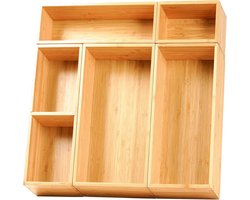 Bamboe ladeverdeler 6,3 cm - 5 herschikbare bakken voor keuken, kantoor, desktop, kleding, make-up, sieraden — cadeau in Cadeau-ideeën