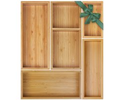 SnelShoppen - Bamboe Lade-organizer Set 5-delig - Multi-functionele Houten Opberg-organizers voor Keuken, Badkamer, Bureau, Make-up en Sieraden - Lade — cadeau in Cadeau-ideeën
