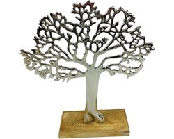 Levensboom Sculptuur - Woondecoratie Metaal - Sieraden Organiseren - Gepolijst Aluminium - 26 x 23 cm - Zilver — cadeau in Wonen & Interieur