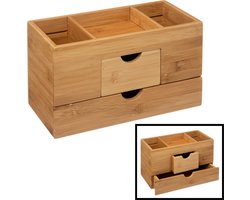 Make up Organizer met 3 Vakken & 2 Schuif Laden - Bamboe Hout - Make-up Organizer - Sieraden Cosmetica Opbergsysteem — cadeau in Wonen & Interieur