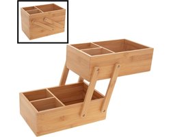Make up Organizer met 6 Vakken - Uitklapbaar 2 Traps - Bamboe Hout - Makeup Organizer - Sieraden Cosmetica Opbergen — cadeau in Wonen & Interieur