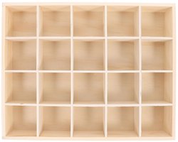 Houten Opbergdoos met 20 Vakken - Onbehandeld Natuurlijk Hout - Voor Edelstenen, Kristallen, Sieraden en Verzamelobjecten - 27 x 5 x 5 cm — cadeau in Hobby