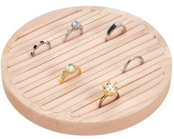 Houten Sieraden Display Lade, 6 Lange Slots Ring Oorbel Display Opslag Houder Wit Leer Inleg Sieraden Organizer Lade voor Sieraden Retail Display Verkoop, 15 cm In Diameter — cadeau in Cadeau-ideeën