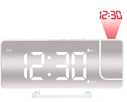 Luxime® - Digitale Wekker Met Projectie - Slaapkamer - Projectieklok Plafond - Projectiewekker - Wit — cadeau in Wonen & Interieur