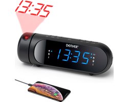 Denver Wekkerradio met Projectie - Opladen via USB - Digitale Wekker - FM Radio - Dubbel Alarm - CPR700 - Zwart — cadeau in Elektronica