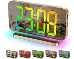 Digitaal Wekkerhorloge - Digitaal LED Elektronisch Bureauwekker - 11 Kleuren Tijdsweergave en RGB 10-Modus Nachtlamp - USB-C Oplaadbare Bedside Klok met Projectie - Geschikt voor Slaapkamer en Kantoor - Gouden Kleur — cadeau in Wonen & Interieur