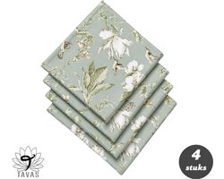Tavas Servetten - 30 x 30 cm - Set van 4 stuks - Saliegroen - Vogeltuin - Katoen — cadeau in Wonen & Interieur