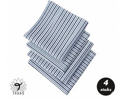 Tavas Servetten - 30 x 30 cm - Set van 4 stuks - Blauw Gestreepte - Katoen — cadeau in Wonen & Interieur