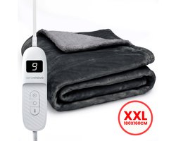 Seranova Elektrische Deken XXL - 180x160 cm - 2 Persoons Bovendeken - Warmtedeken - Dubbelzijdig Fleece Sherpa - Antraciet Grijs — cadeau in Wonen & Interieur