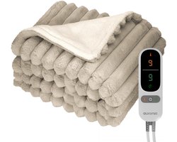 Auronic Elektrische Deken - 200 x 180cm - 2 Persoons Warmtedeken - 3 Warmtestanden - Verwarmingsdeken - Pluche - Taupe — cadeau in Wonen & Interieur