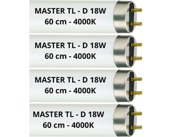4x TL buizen 60 cm – 18W – Originele TL lampen set van 4 – 840 Neutraal wit – T8 — cadeau in Cadeau-ideeën